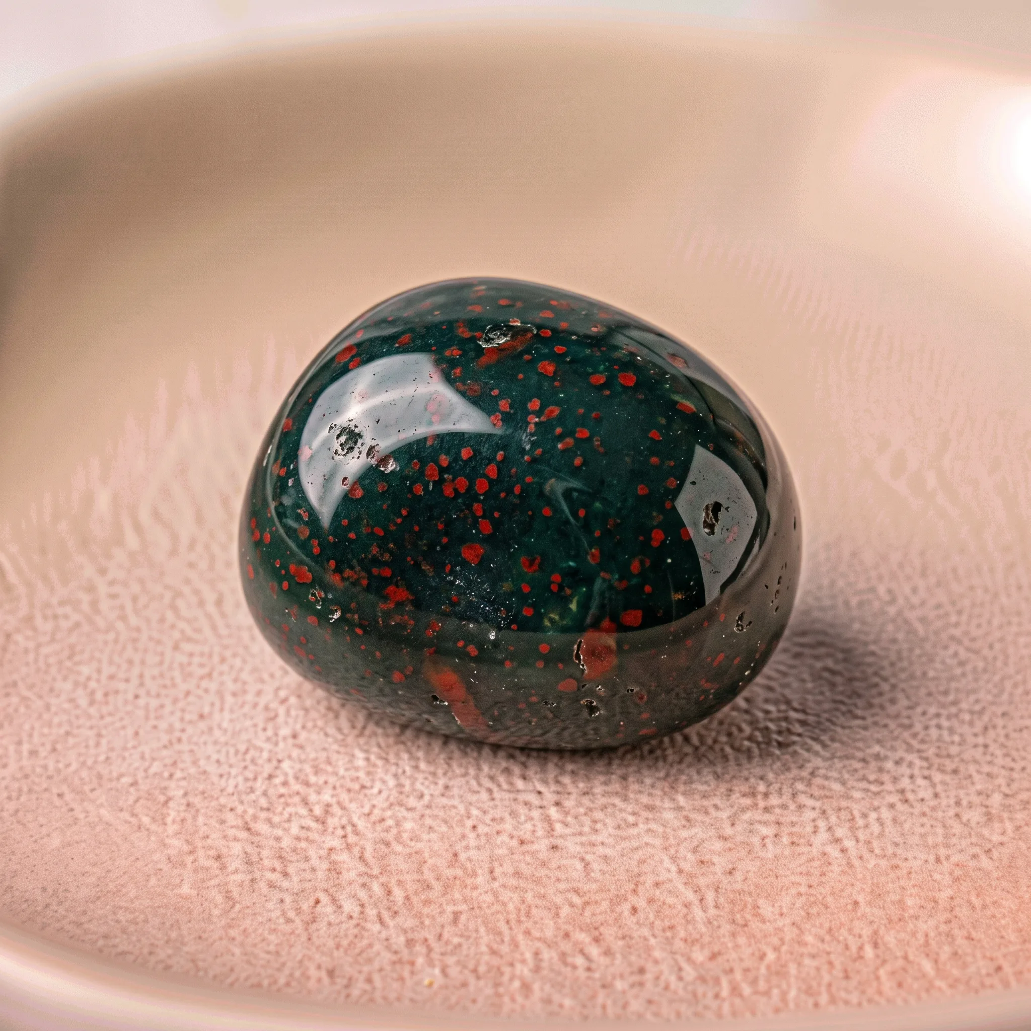 Héliotrope (jaspe sanguin) aux taches rouge sang sur fond vert