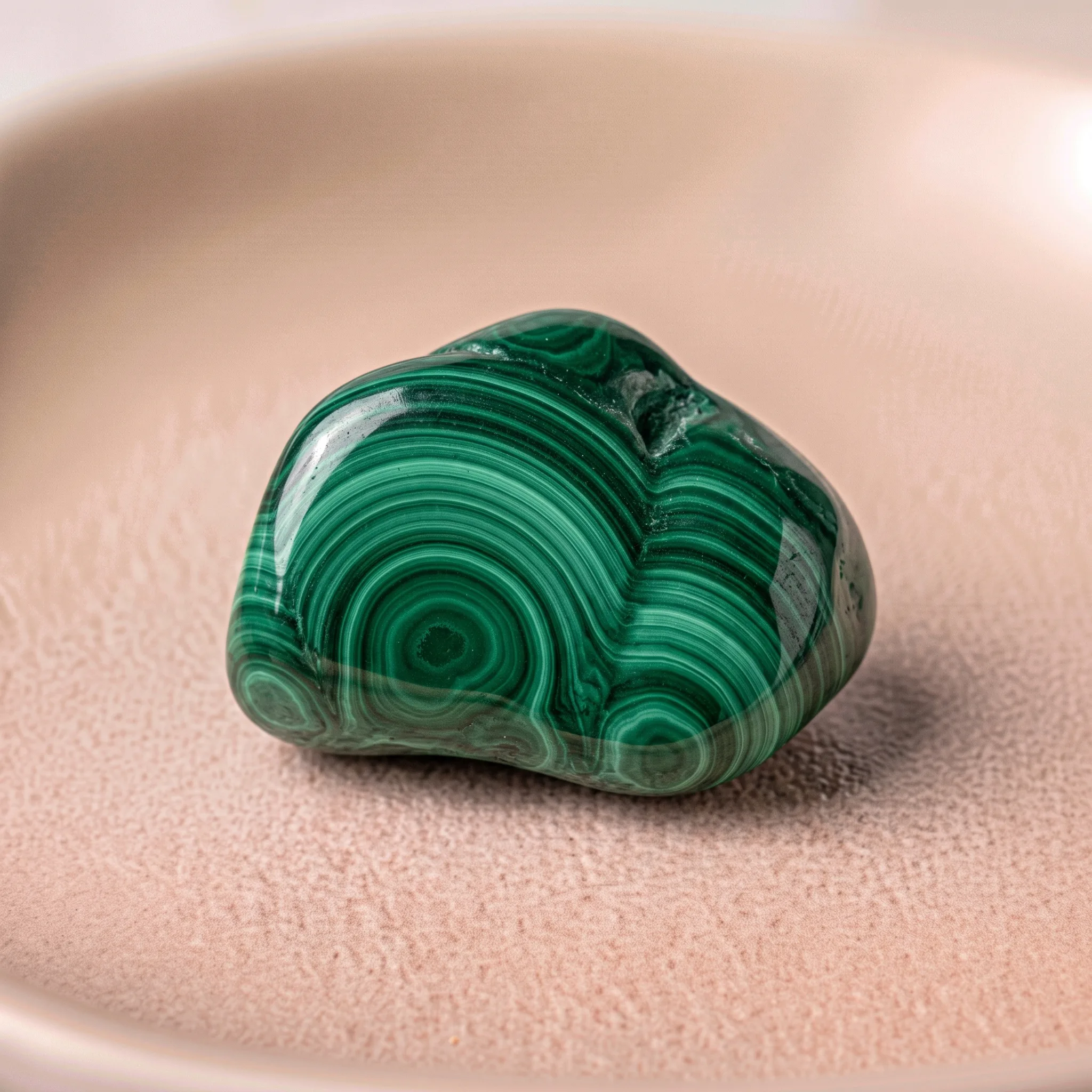 Malachite polie montrant ses bandes concentriques vertes