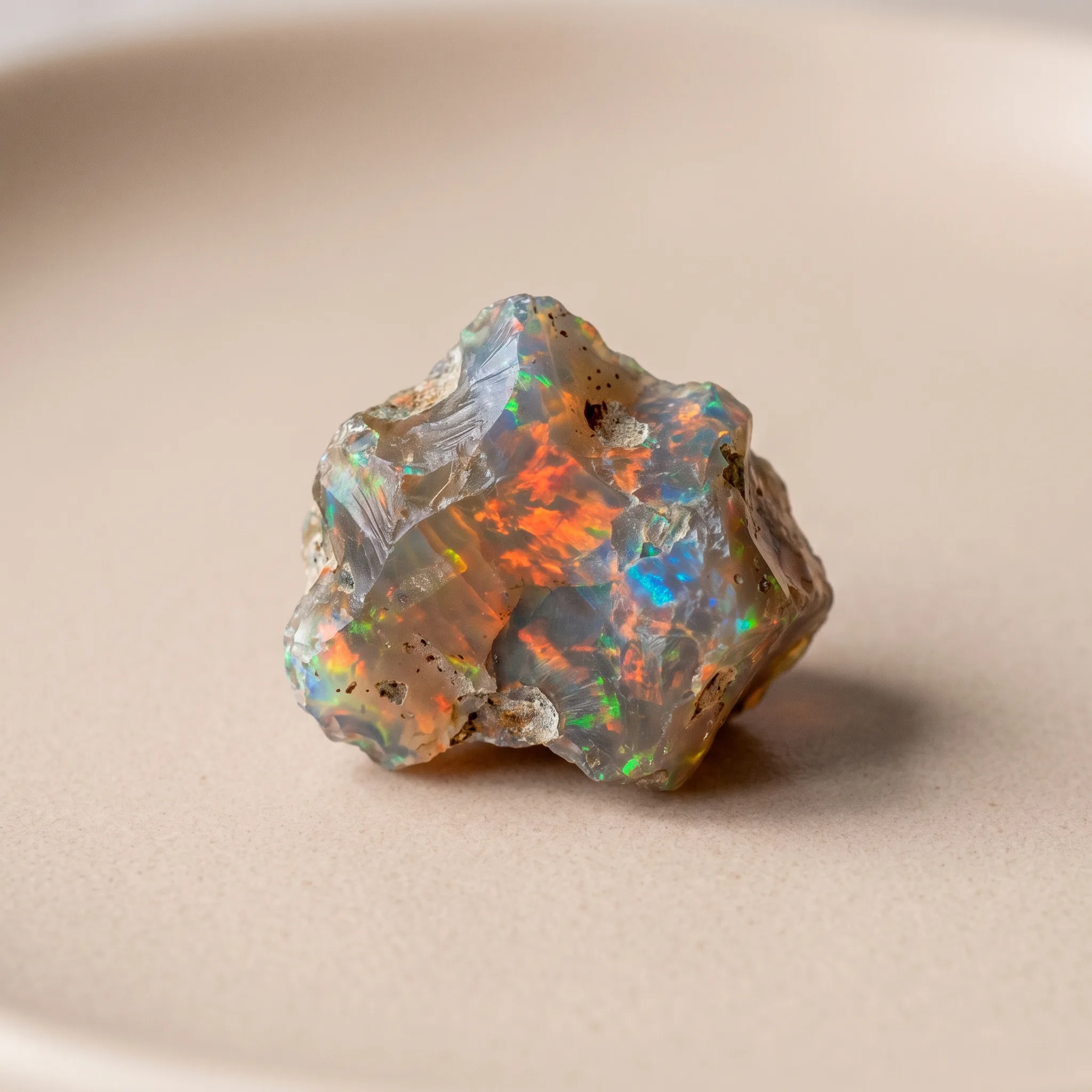 Opale blanche avec son jeu de couleurs irisé